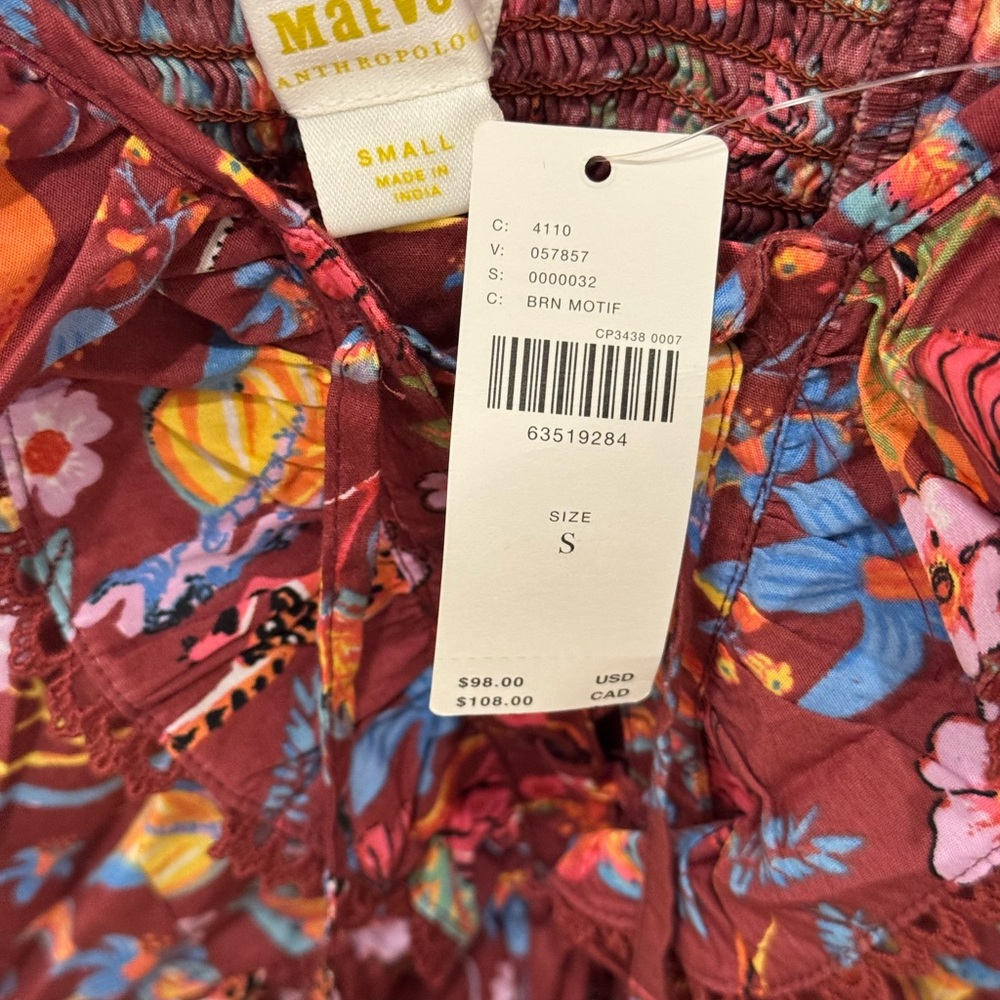 Anthropologie Maeve Multicolor Floral Blouse with Ruffles size S - Picture 3 of 3